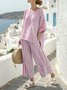 Casual Raglan Sleeves Striped Crew Neck Two-Piece Set