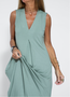 Women's Sleeveless Summer Khaki Plain Split Joint V Neck Daily Going Out Casual Maxi A-Line Fit & Flare Dress Dress