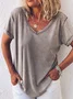 Women Plain V Neck Casual Short Sleeve T-shirt