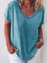 Women Plain V Neck Casual Short Sleeve T-shirt