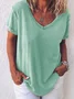 Women Plain V Neck Casual Short Sleeve T-shirt
