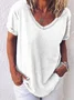 Women Plain V Neck Casual Short Sleeve T-shirt