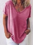 Women Plain V Neck Casual Short Sleeve T-shirt