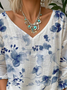 Women Floral V Neck Casual Long Sleeve T-shirt