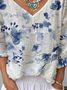 Women Floral V Neck Casual Long Sleeve T-shirt