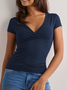 Women Plain V Neck Casual Short Sleeve T-shirt