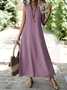 Casual Linen V Neck Dress With No