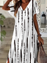 Women's Striped Print V-Neck Short Sleeve Slit Dress