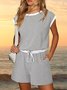 Women's H-Line T-Shirt Crew Neck Daily Going Out Casual Plain Summer Fifth Pants Jumpsuit Romper
