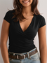 Women Plain V Neck Casual Short Sleeve T-shirt