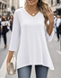 Women Plain V Neck Casual Long Sleeve T-shirt