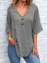 Women Plain V Neck Casual Short Sleeve T-shirt