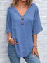 Women Plain V Neck Casual Short Sleeve T-shirt