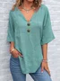Women Plain V Neck Casual Short Sleeve T-shirt