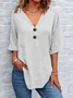 Women Plain V Neck Casual Short Sleeve T-shirt