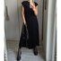 Women's Short Sleeve Summer Yellow Plain Split Joint Crew Neck Daily Going Out Vintage Maxi A-Line T-Shirt Oversized Dress
