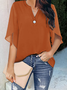 Women's Half Sleeve Shirt Summer Aqua Plain Split Joint V Neck Daily Going Out Casual Top