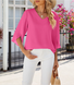 Women's Half Sleeve Shirt Summer Sky Blue Plain Split Joint Ice Silk V Neck Daily Going Out Casual Top