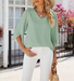 Women's Half Sleeve Shirt Summer Sky Blue Plain Split Joint Ice Silk V Neck Daily Going Out Casual Top