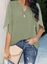 Women's Half Sleeve Shirt Summer Aqua Plain Split Joint V Neck Daily Going Out Casual Top