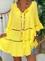 Casual Plain Half Open Collar Blouse
