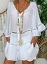 Casual Plain Half Open Collar Blouse
