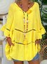 Casual Plain Half Open Collar Blouse