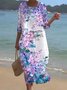 Vacation Floral Crew Neck Maxi Dress