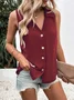 Women's Sleeveless Tank Top Summer White Plain Buckle Stand Collar Daily Going Out Simple Top
