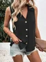 Women's Sleeveless Tank Top Summer White Plain Buckle Stand Collar Daily Going Out Simple Top