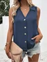 Women's Sleeveless Tank Top Summer White Plain Buckle Stand Collar Daily Going Out Simple Top