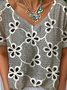 Women Floral V Neck Casual Short Sleeve T-shirt