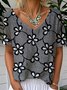 Women Floral V Neck Casual Short Sleeve T-shirt