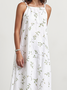 Vacation Plain Pocket Stitching Square Neck linen-cotton Maxi Dress