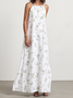 Vacation Plain Pocket Stitching Square Neck linen-cotton Maxi Dress