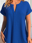 Notched Cotton Elegant Plain Blouse