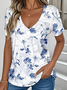 Women Floral V Neck Casual Short Sleeve T-shirt