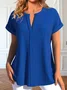 Notched Cotton Elegant Plain Blouse