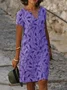 Casual Leaf Printing V Neck Midi Dress