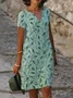 Casual Leaf Printing V Neck Midi Dress
