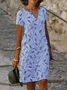 Casual Leaf Printing V Neck Midi Dress