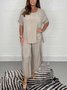 Women's Plain Daily Going Out Two-Piece Set Beige Casual Summer Top With Pants Matching Set