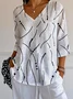 Women Striped V Neck Casual Three Quarter Sleeve T-shirt