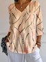 Women Striped V Neck Casual Three Quarter Sleeve T-shirt