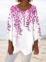 Plants Loose Simple V Neck Blouse