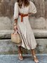 Women's Short Sleeve Summer Khaki Geometric Printing V Neck Puff Sleeve Daily Going Out Casual Maxi A-Line Shirt Dress Dress