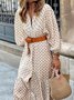 Women's Short Sleeve Summer Khaki Geometric Printing V Neck Puff Sleeve Daily Going Out Casual Maxi A-Line Shirt Dress Dress
