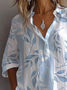 Women's Long Sleeve Shirt Spring/Fall Blue Floral Printing Shirt Collar Daily Going Out Casual Top