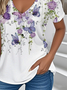 Women Floral V Neck Casual Short Sleeve T-shirt