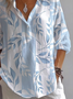 Women's Long Sleeve Shirt Spring/Fall Blue Floral Printing Shirt Collar Daily Going Out Casual Top
